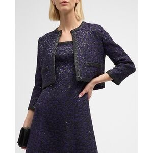 St. John Evening Sequin Leopard Jacquard Crop Jacket